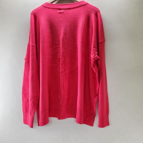 New York & Company Criss Cross V-Neck Pullover Sweater Size XXL Hot Pink Knit - Picture 2 of 10